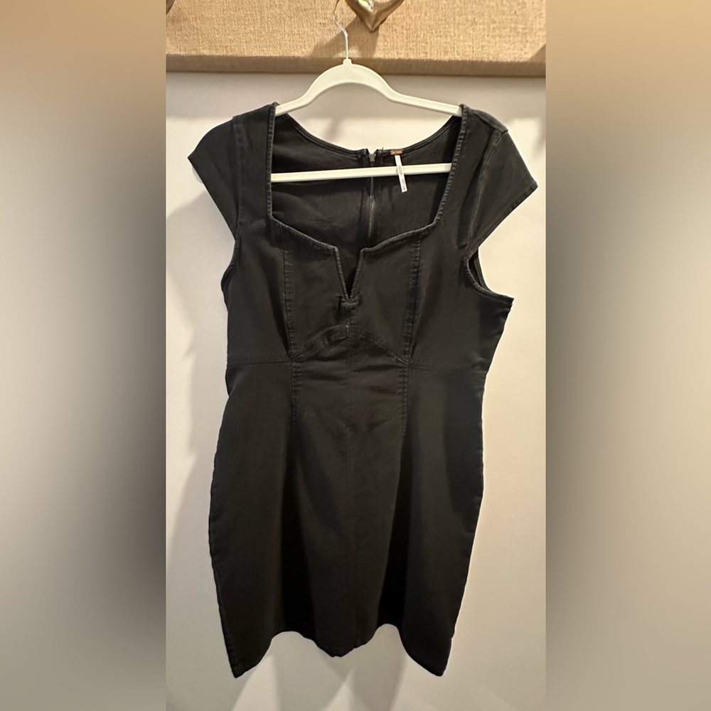 Free People black denim cap sleeve mini dress